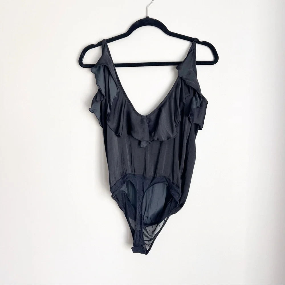 Free People Not Tired Bodysuit Black Ruffle Boho Date Night Intimately